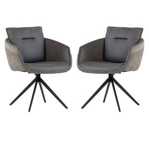 Lacey Grey Fabric And Faux Leather Dining Chairs In Pair
