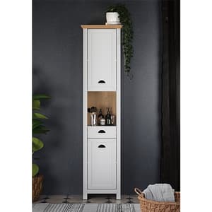 Lajos Wooden Tall Bathroom Storage Cabinet In Light Grey