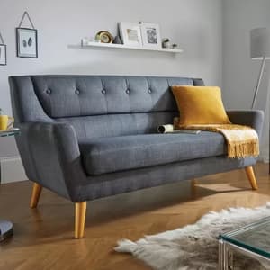 Lambda Fabric 3 Seater Sofa With Wooden Legs In Grey