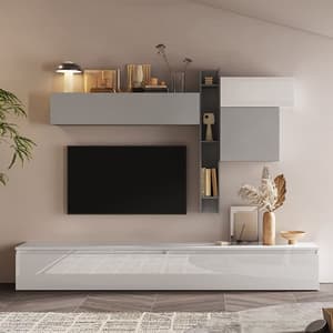 Lanzo High Gloss Entertainment Unit In Ardesia Bianco And Gesso