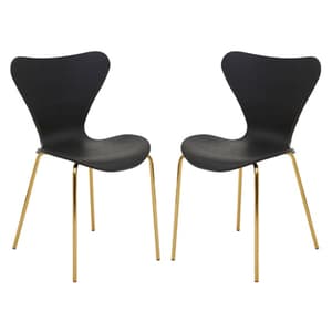 Leila Black Plastic Dining Chairs With Gold Metal legs In A Pair