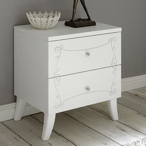 Lerso Wooden Nightstand In Serigraphed White