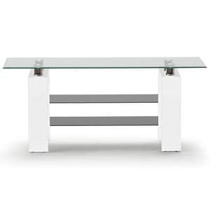 Lilia Clear Glass TV Stand With White Wooden Base