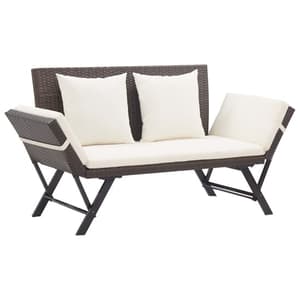 Lillie Garden Seating Bench In Brown Rattan With Cushions