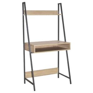 Leith Wooden Ladder Bookcase Desk In Oak And Grey Metal Frame