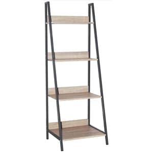 Leith Wooden Ladder Bookcase Unit In Oak And Grey Metal Frame