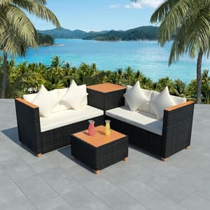Loxton Rattan 4 Piece Garden Lounge Set With Cushions Black