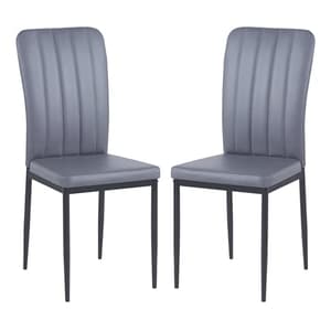 Lucca Grey Faux Leather Dining Chairs With Black Legs In Pair