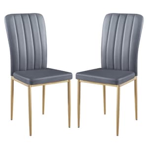 Lucca Grey Faux Leather Dining Chairs With Gold Legs In Pair
