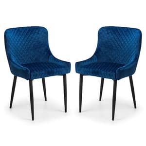 Lakia Blue Velvet Dining Chairs With Black Legs In Pair