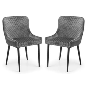 Lakia Grey Velvet Dining Chairs With Black Legs In Pair