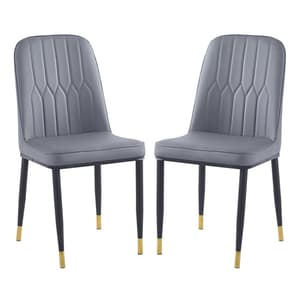 Luxor Grey Faux Leather Dining Chairs With Gold Feet In Pair