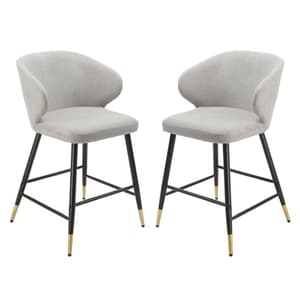 Manhattan Grey Linen Fabric Bar Chairs In Pair