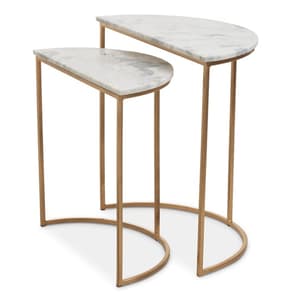 Mania White Marble Top Nest Of 2 Tables With Gold Metal Frame