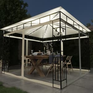 Marcel 3m x 3m Gazebo In Cream With Net And LED Lights