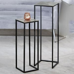 Marion Metal Set Of 2 Side Tables Quadro In Silver And Black