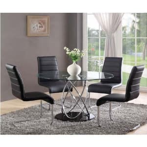 Marseille Glass Dining Table With 4 Daryl Black Dining Chairs