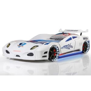 Marseille Enzo Kids Racing Car Bed In White With LED