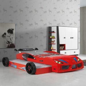 Marseille Kids Double Racing Car Bed In Red With LED