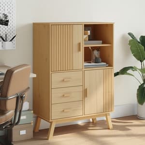Matlock Wooden Highboard With 3 Drawers In Brown