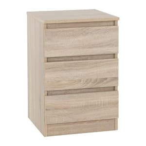 Mcgowen Wooden Bedside Cabinet With 3 Drawers In Sonoma Oak