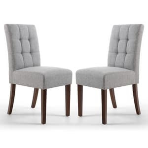 Mendoza Silver Grey Linen Dining Chairs With Walnut Leg In Pair