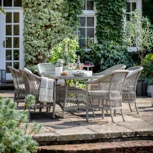 Menot Outdoor Oval Poly Rattan 6 Seater Dining Set In Stone