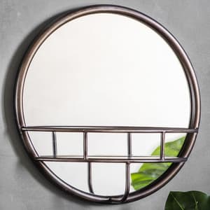 Millan Round Bathroom Mirror With Shelf In Black Frame