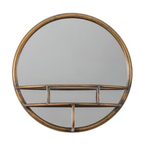 Millan Round Bathroom Mirror With Shelf In Bronze Frame