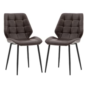 Minford Brown Leather Dining Chairs In Pair