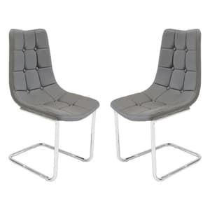 Mintaka Grey Faux Leather Dining Chairs In Pair