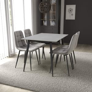 Modico 1.2m Grey Ceramic Dining Table With 4 Massa Grey Chairs