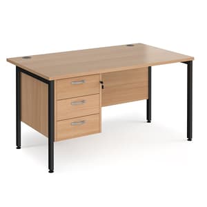 Moline 1400mm Computer Desk In Beech Black With 3 Drawers