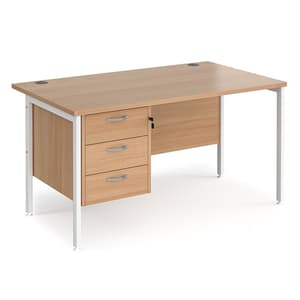 Moline 1400mm Computer Desk In Beech White With 3 Drawers