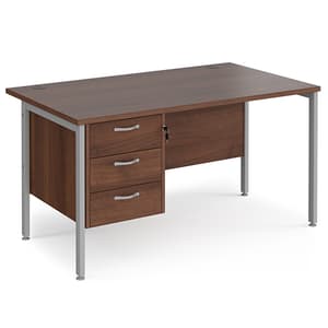 Moline 1400mm Computer Desk In Walnut Silver With 3 Drawers