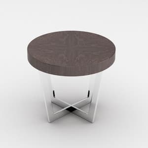 Napoli Round End Table In Acorn High Gloss With Steel Base