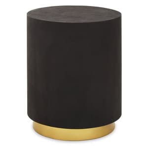 Narre Round Wooden Side Table With Gold Base In Black