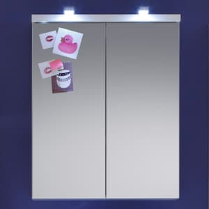 Narto LED Bathroom Mirrored Cabinet In White High Gloss