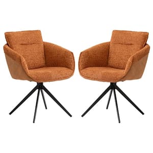 Natick Rust Boucle Fabric Dining Armchairs In Pair