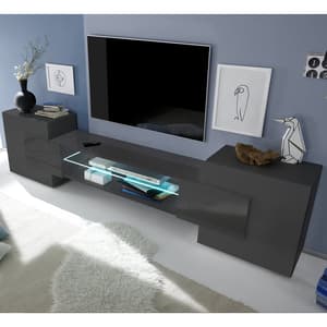 Nevaeh Dark Grey High Gloss TV Stand With 2 Doors And LED Lights