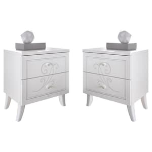 Nevea Serigraphed White Wooden Nightstands In Pair