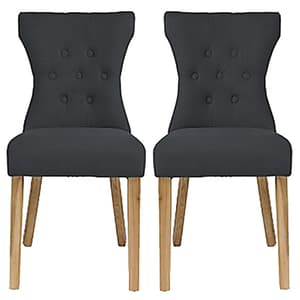 Nipas Grey Fabric Dining Chairs With Wooden Legs In Pair