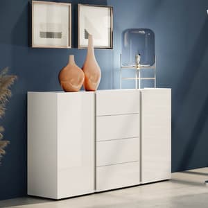 Noah High Gloss Sideboard 2 Doors 4 Drawers In White Anthracite