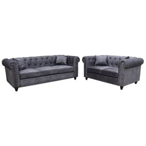 Oaxaca Plush Velvet 3+2 Seater Sofa Set In Light Grey