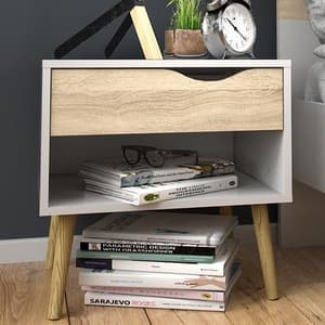 Oklo Wooden 1 Drawer Bedside Cabinet In White And Oak