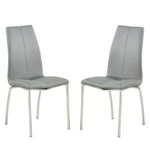 Opal Grey Faux Leather Dining Chair With Chrome Legs In Pair