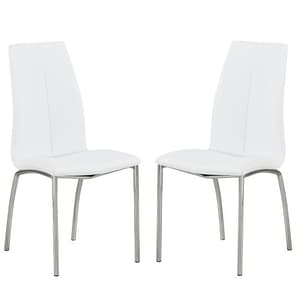 Opal White Faux Leather Dining Chair With Chrome Legs In Pair