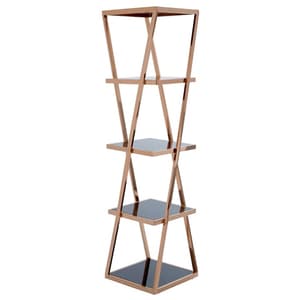 Orion Black Glass 5 Tier Shelving Unit With Rose Gold Frame