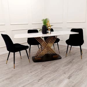 Orion Polar White Dining Table With 4 Lewiston Black Chairs