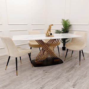 Orion Polar White Dining Table With 4 Lewiston Cream Chairs